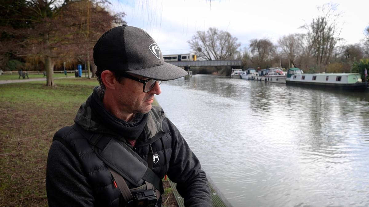 Winter riverside scene while filming Fox Rage crankbait video